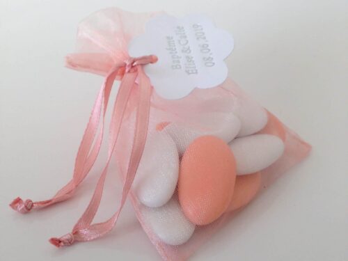 sac à dragées organza corail/peche