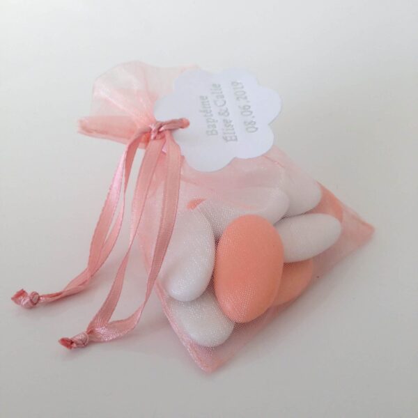 sac à dragées organza corail/peche