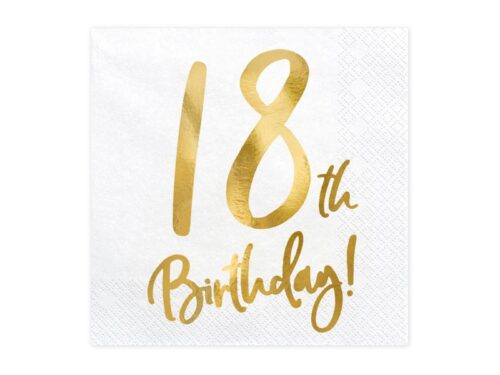 serviette anniversaire 18 ans blanc et or