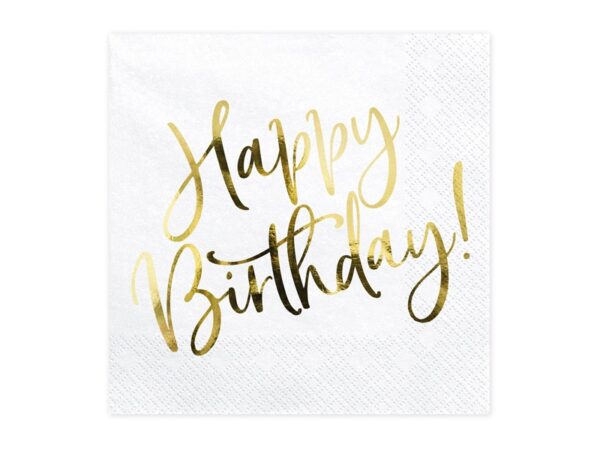 Serviettes "Happy Birthday" - Or - Lot de 20