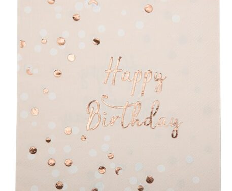 Serviette anniversaire Happy birthday confettis rose