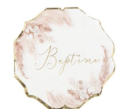 Serviette bapteme pampas et fleurs de coton