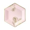 assiette hexagonale rose feuiiles or