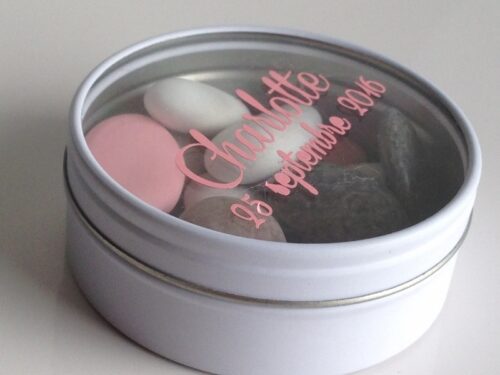 Boite à dragées en métal ronde - Blanc - Avec fenêtre