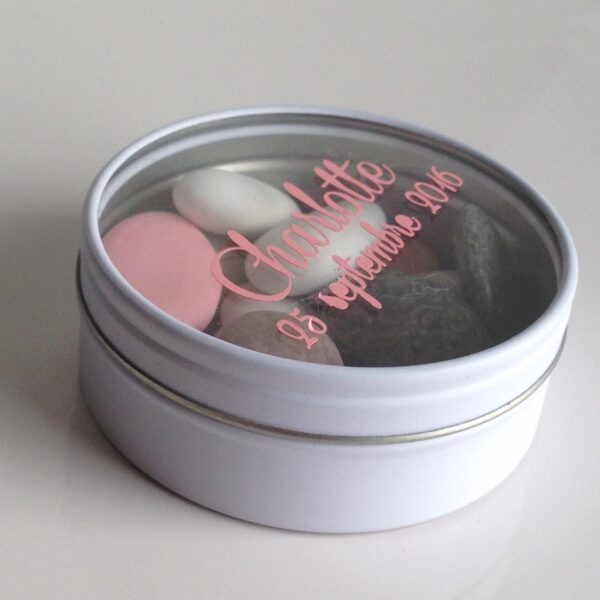 Boite à dragées en métal ronde - Blanc - Avec fenêtre