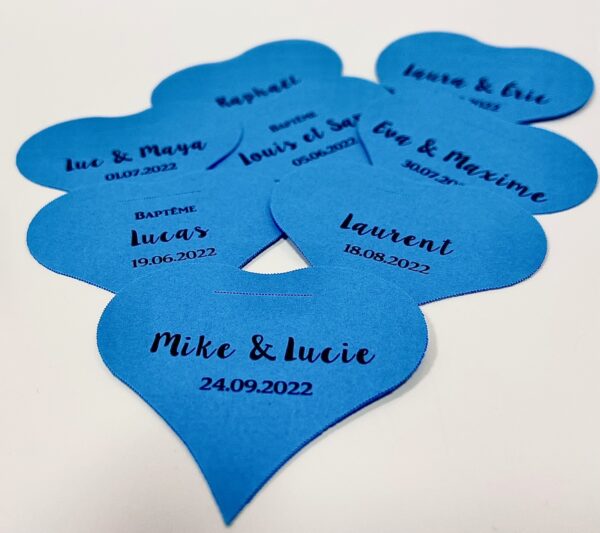 Etiquette à dragées cœur turquoise