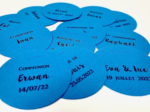 Turquoise Etiquette à dragées ronde turquoise