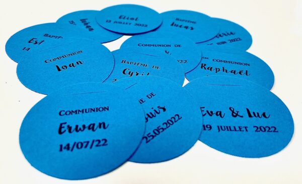 Etiquette à dragées ronde turquoise