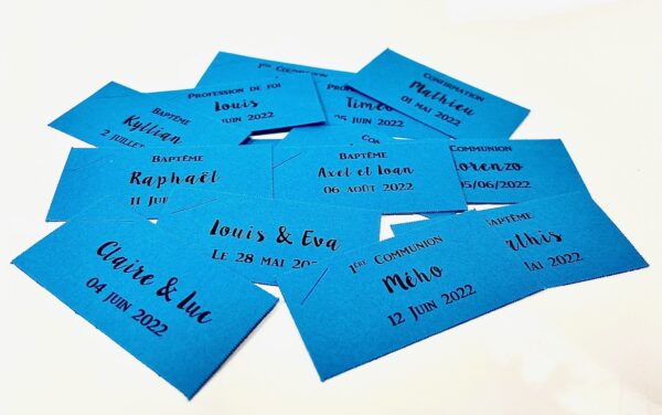 Etiquette à dragées rectangle turquoise