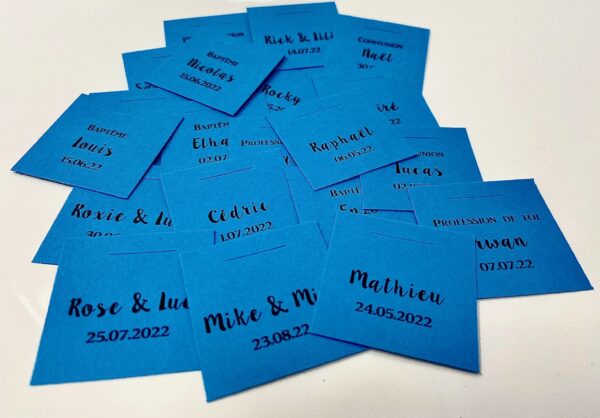 Etiquette à dragées carrée turquoise