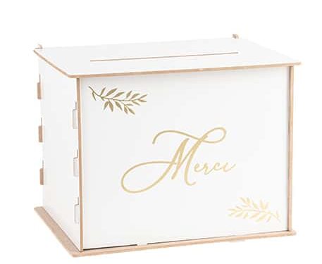 Urne en bois blanc et or merci