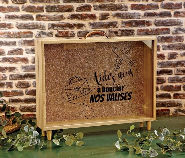 Urne theme voyage mariage aidez nous a boucler nos valises