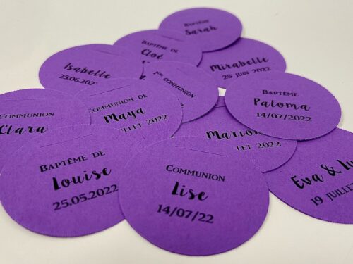 Violet Etiquette à dragées ronde violet