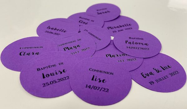 Etiquette à dragées ronde violet