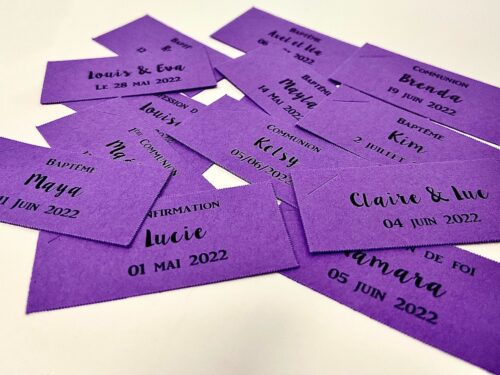 Violet Etiquette à dragées rectangle violet