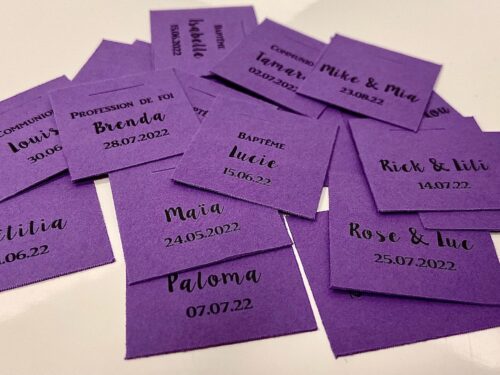 Violet Etiquette à dragées carrée violet