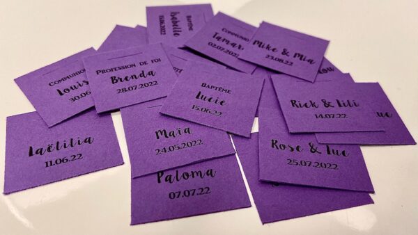 Etiquette à dragées carrée violet