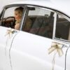 Décoration voiture mariage champêtre Jute et dentelle