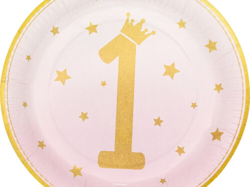 assiette anniversaire 1 an rose et doré