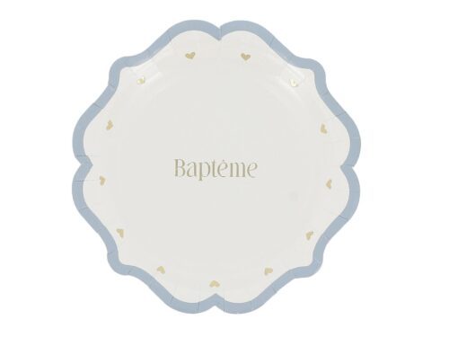 assiette bapteme bleu blanc or
