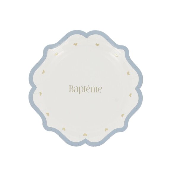 assiette bapteme bleu blanc or
