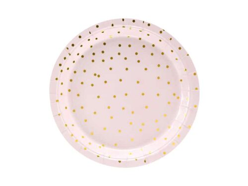 assiette rose poudré et or