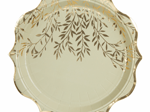 assiette vert sauge et feuillage doré