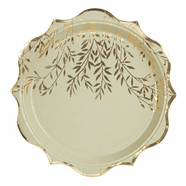 assiette vert sauge et feuillage doré