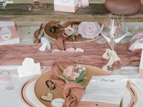 collection bapteme parrain marraine rose blanc et or