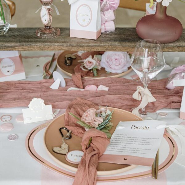 collection bapteme parrain marraine rose blanc et or