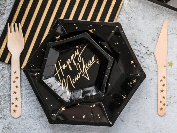 Assiette hexagonale - Noir et Or - Lot de 6