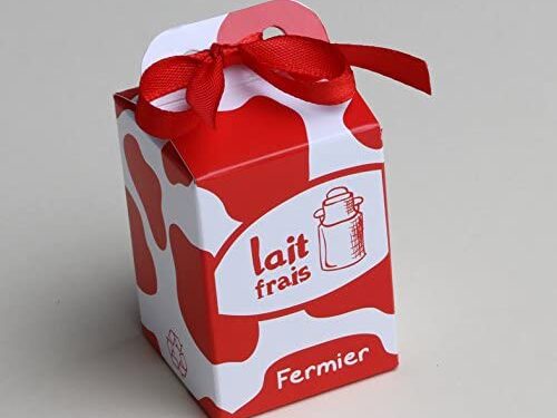 Contenant à dragées Brique de lait Rouge thème ferme