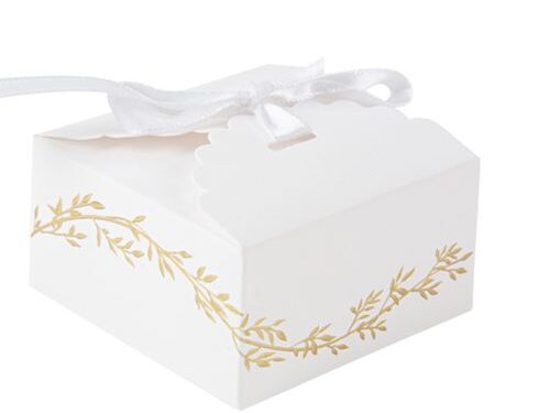 boite a dragées jolis brins blanc et or