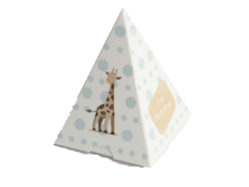 boite-a-dragees-pyramide-girafe bleu ciel