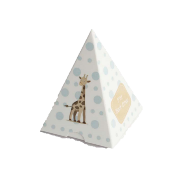 boite-a-dragees-pyramide-girafe bleu ciel