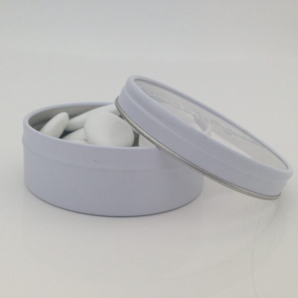 Boite à dragées métal ronde - Blanc - Avec fenêtre