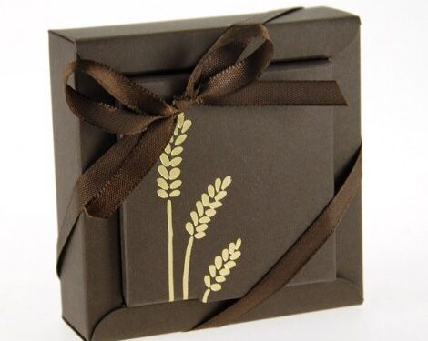 Boite à dragées marron communion - Carré - Épi de blé