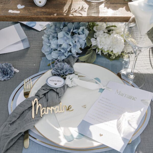 Carte Parrain/Marraine - Bleu/Blanc/Or - Lot de 2