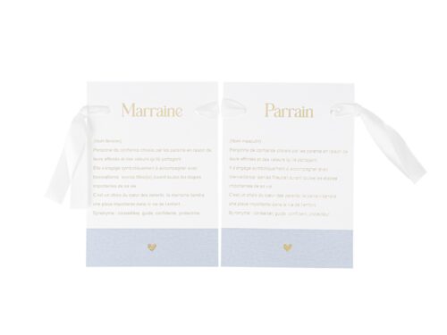 carte parrain marraine bleu blanc or