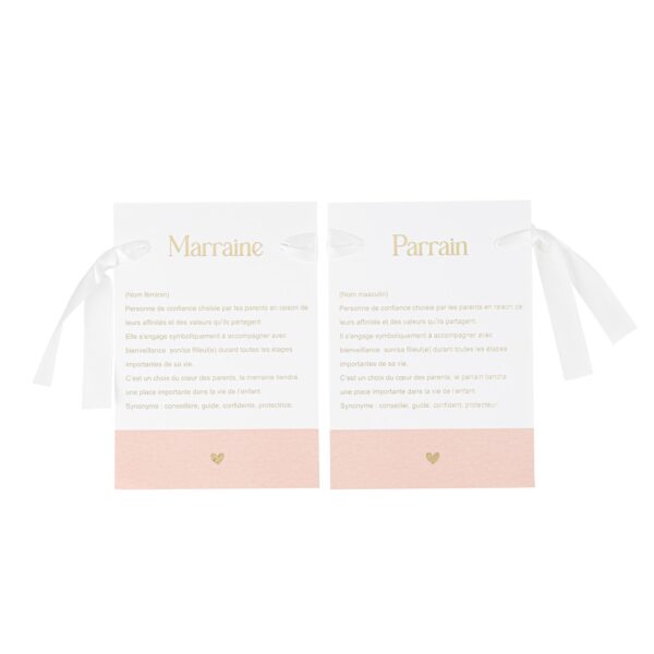 carte parrain marraine rose blanc or