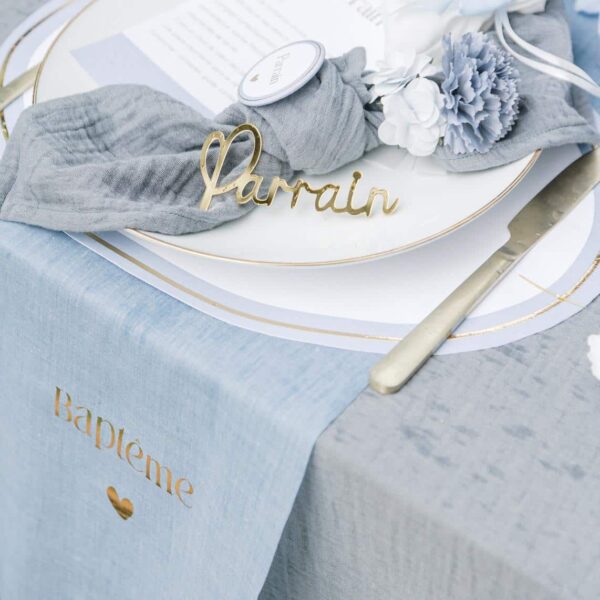 Chemin de table Bapteme bleu galaxie bleu orage