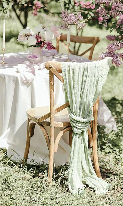 chemin_de_table_mariage_vert_sauge_cheesecloth gaz de coton