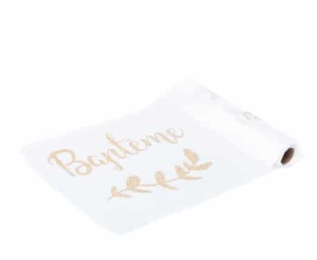 chemin detable satin blanc et or bapteme