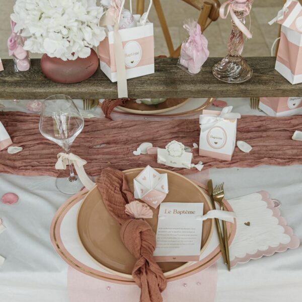 collection bapteme rose blanc or