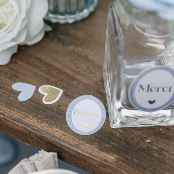 confetis baptême bleu blanc or