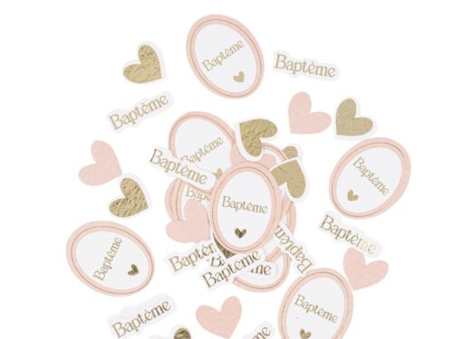 confettis bapteme rose blanc et or