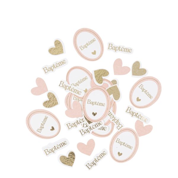 confettis bapteme rose blanc et or