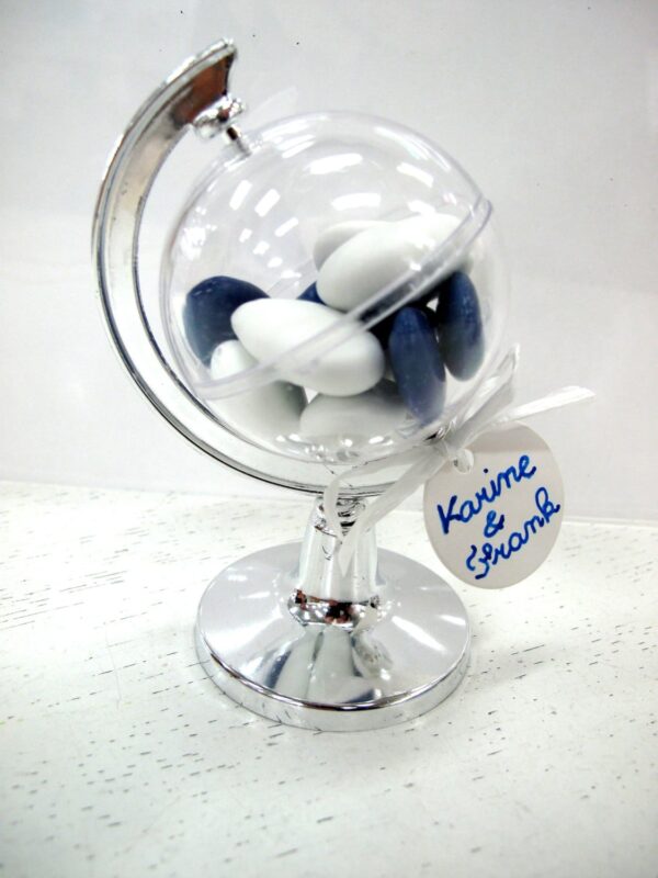 Contenant à dragées globe - Argenté - Plexi