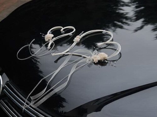 deco voiture coeur ecru et perle