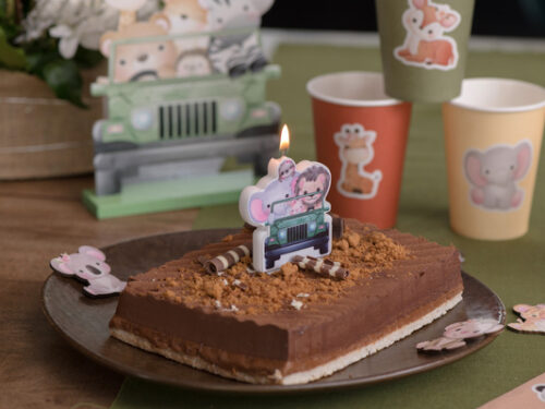 decoration gateau safari explorateur jungle bougie